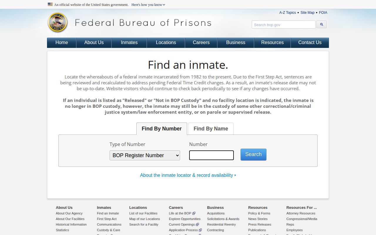 Federal Bureau of Prisons release search for Andrews County records
