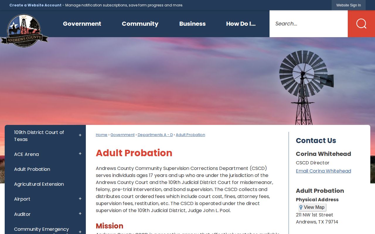 Andrews County probation release supervision office details