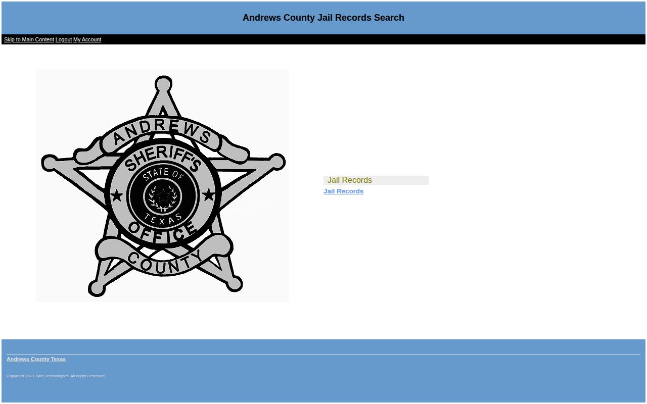 Andrews County released inmate jail search landing page
