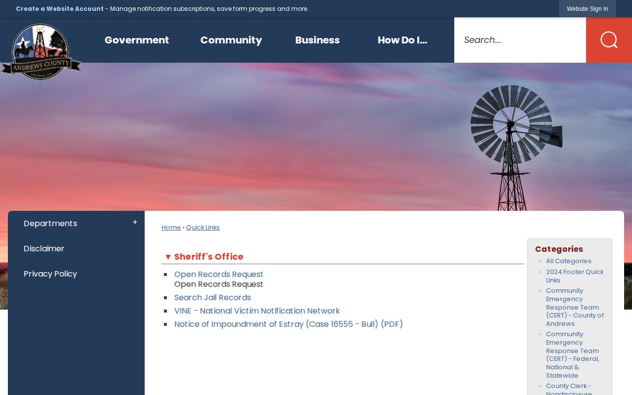 Andrews County 24-hour release records quick links