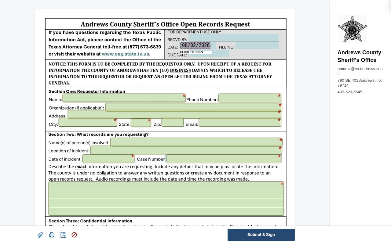 Andrews County released inmate records request form